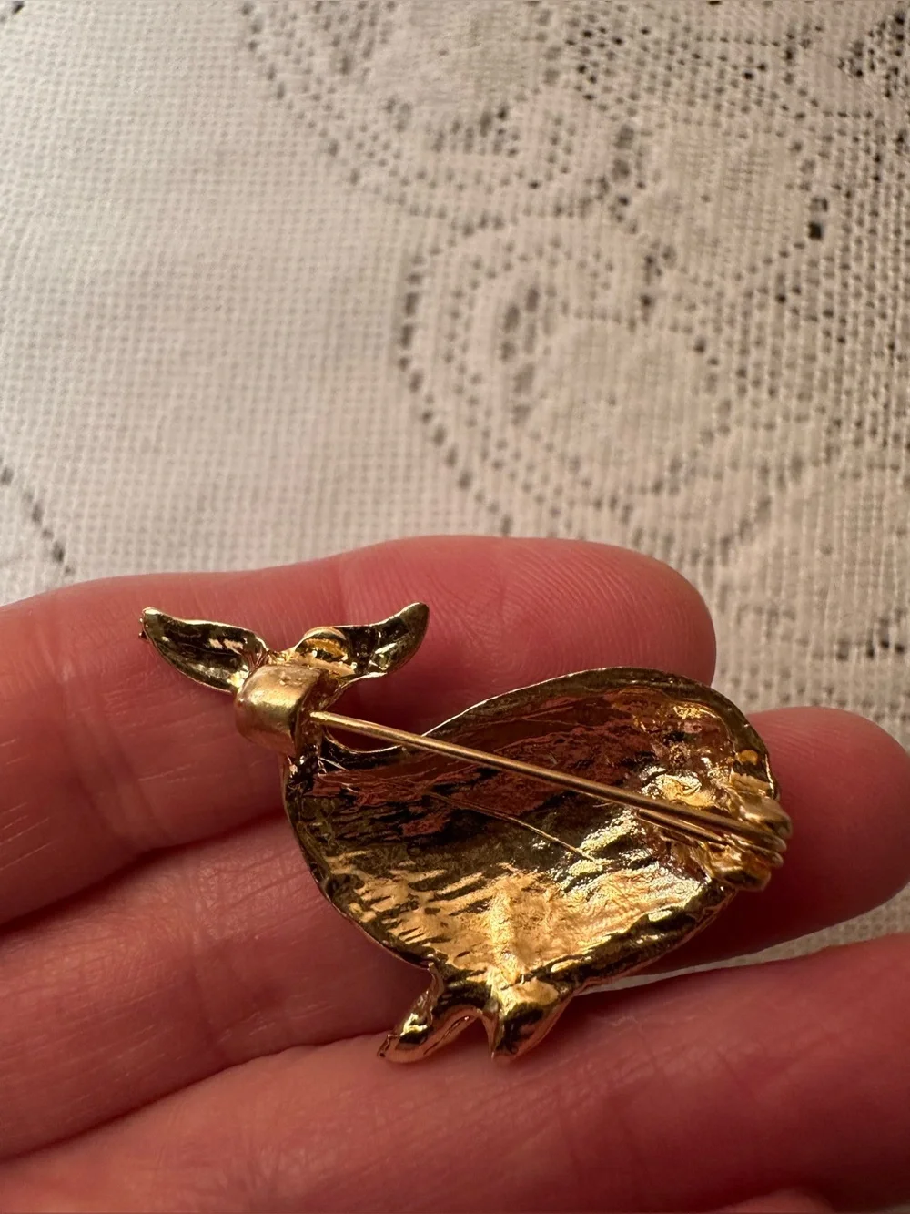 Blue-Green Enamel Whale Rhinestone Brooch